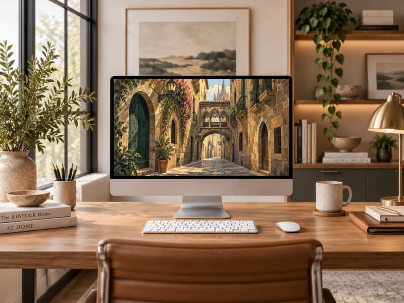 Gothic Quarter wallpaper shown on a desktop computer screen