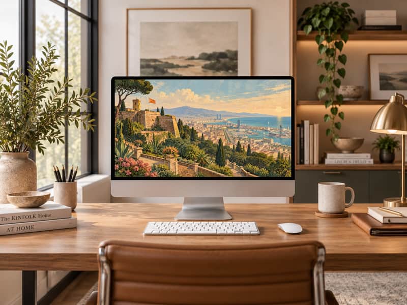 Montjuïc Hill wallpaper shown on a desktop computer screen