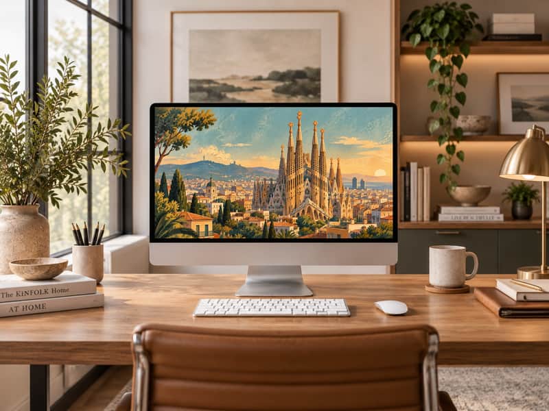Sagrada Familia wallpaper shown on a desktop computer screen