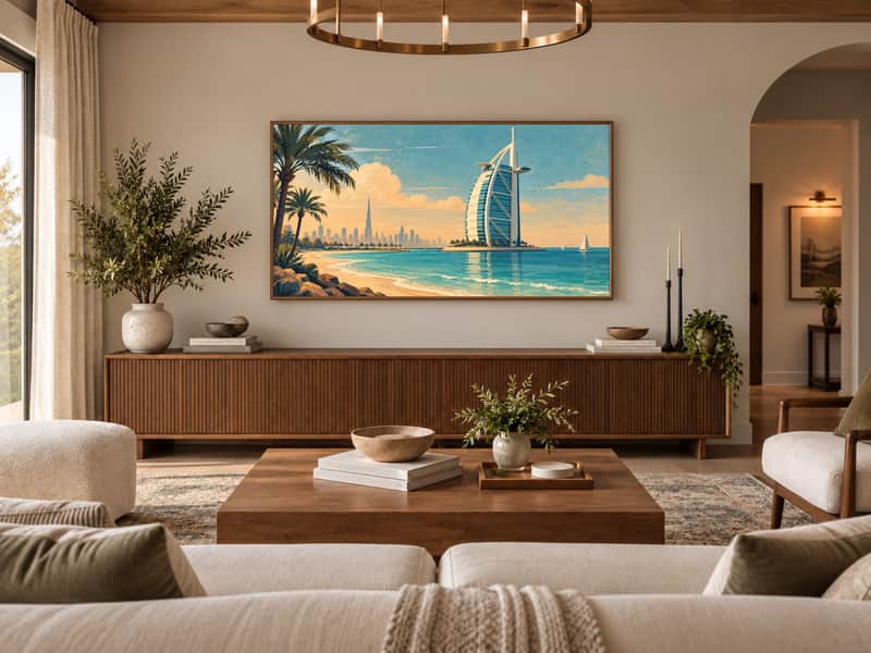Burj Al Arab wallpaper shown as art on a Samsung Frame TV