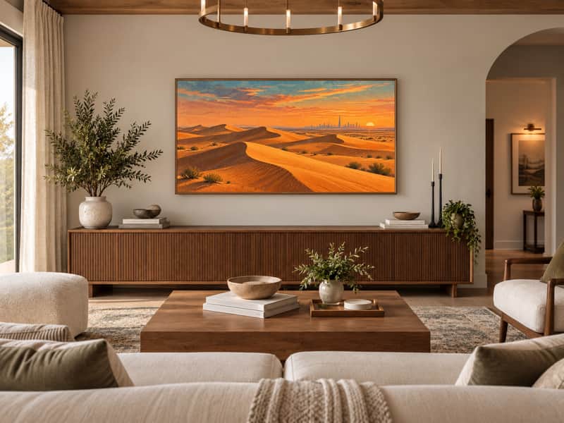 Desert Dunes wallpaper shown as art on a Samsung Frame TV