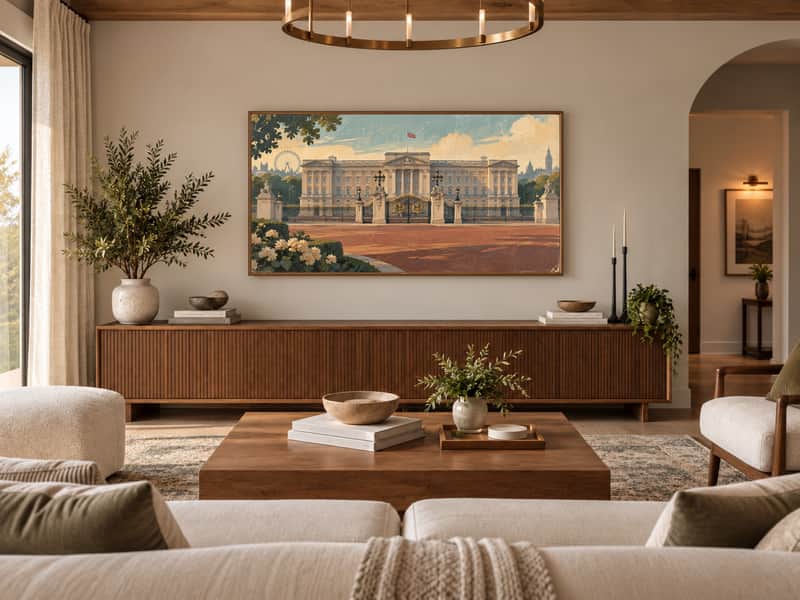 Buckingham Palace wallpaper shown as art on a Samsung Frame TV