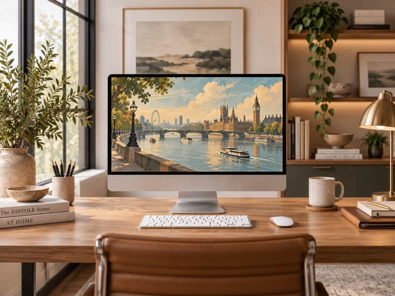 Thames Riverside wallpaper shown on a desktop computer screen