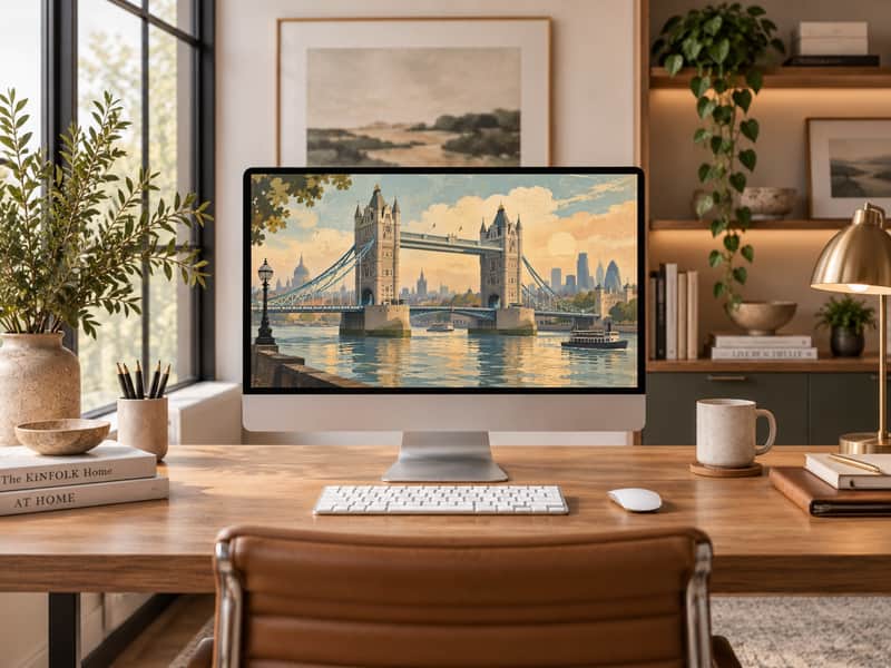 Tower Bridge wallpaper shown on a desktop computer screen