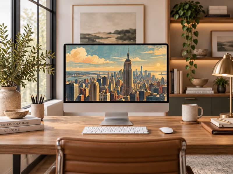 Brooklyn Bridge wallpaper shown on a desktop computer screen