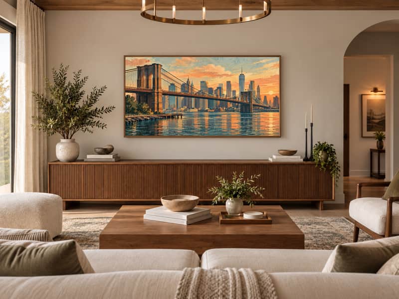 Manhattan Skyline wallpaper shown as art on a Samsung Frame TV