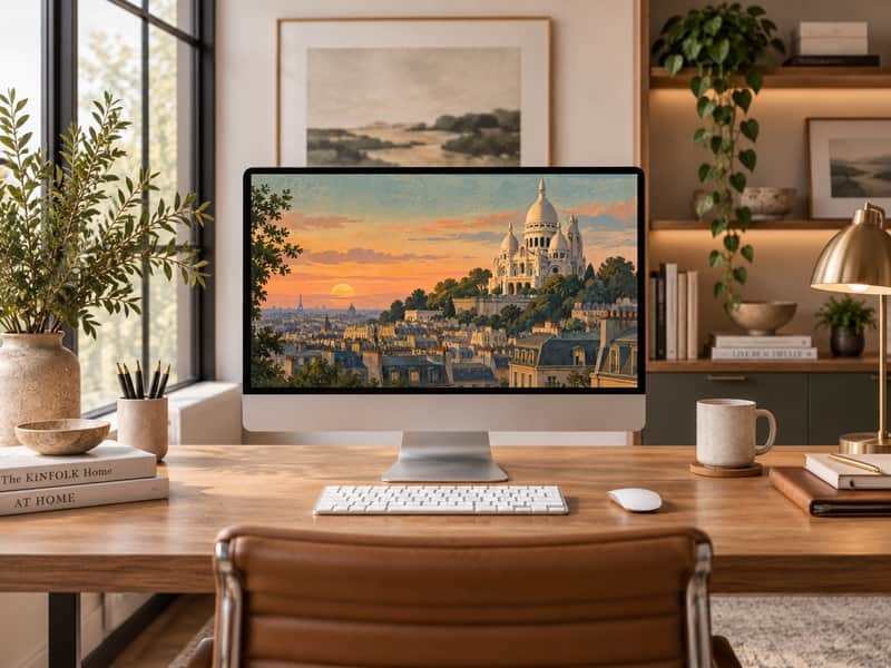 Sacré-Cœur Basilica wallpaper shown on a desktop computer screen