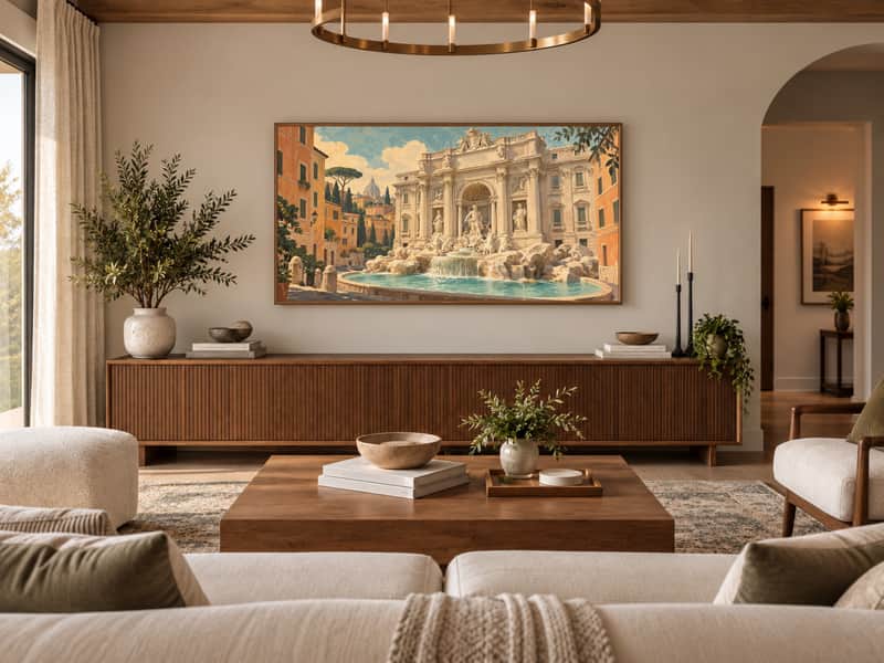 Trevi Fountain wallpaper shown as art on a Samsung Frame TV