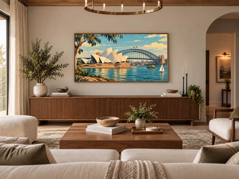 Sydney Opera House wallpaper shown as art on a Samsung Frame TV