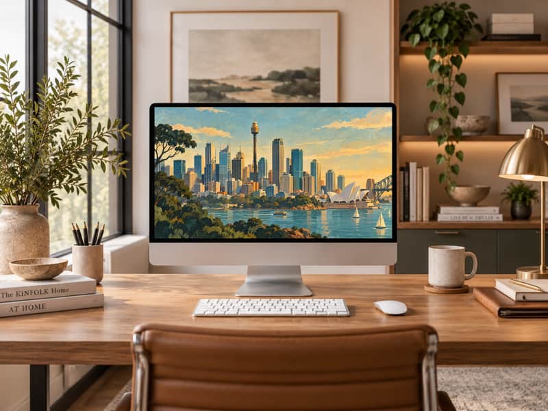 Sydney Tower wallpaper shown on a desktop computer screen