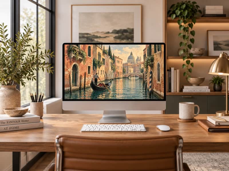 Venice Canals wallpaper shown on a desktop computer screen