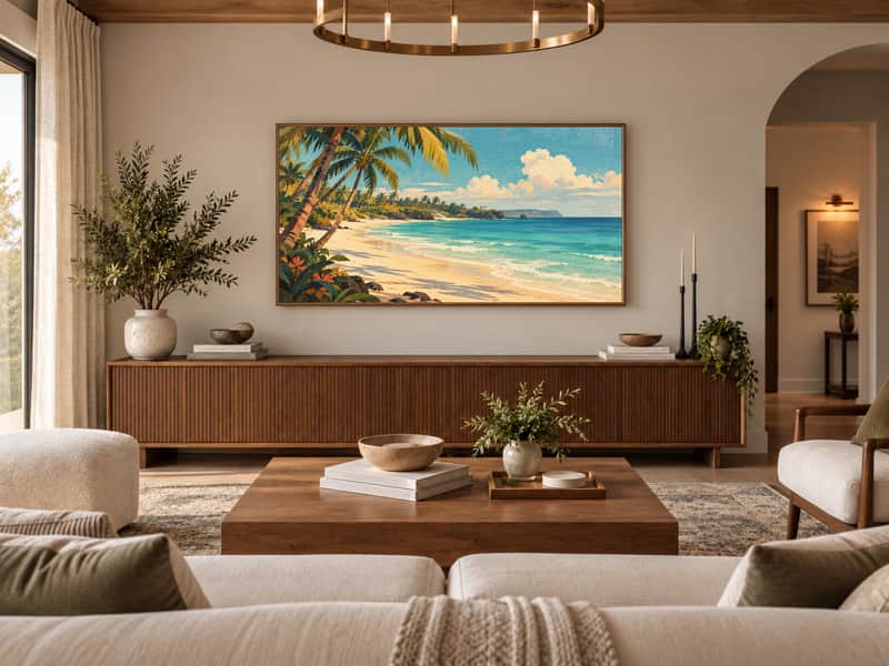 Diani Beach Coastline wallpaper shown as art on a Samsung Frame TV