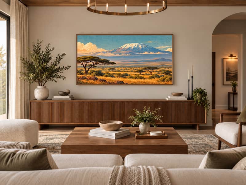 Mount Kilimanjaro View wallpaper shown as art on a Samsung Frame TV