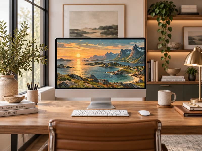 Bergen Harbor wallpaper shown on a desktop computer screen