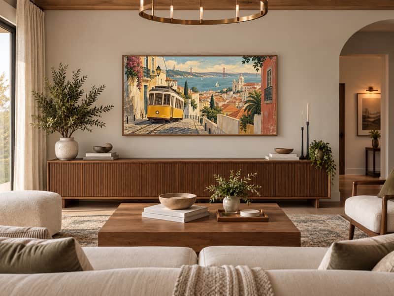 Algarve Cliffs wallpaper shown as art on a Samsung Frame TV
