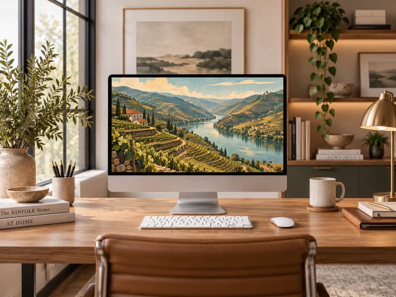 Douro Valley Vineyards wallpaper shown on a desktop computer screen