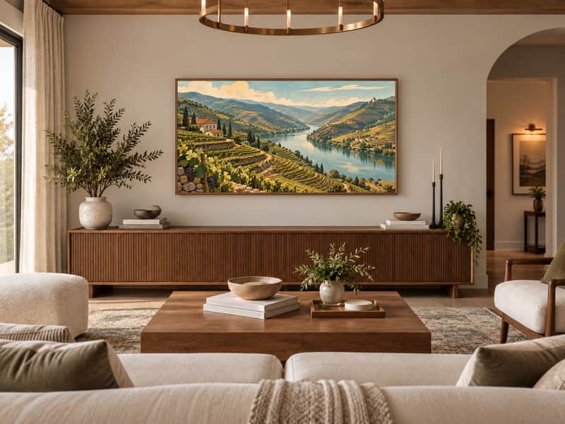 Douro Valley Vineyards wallpaper shown as art on a Samsung Frame TV