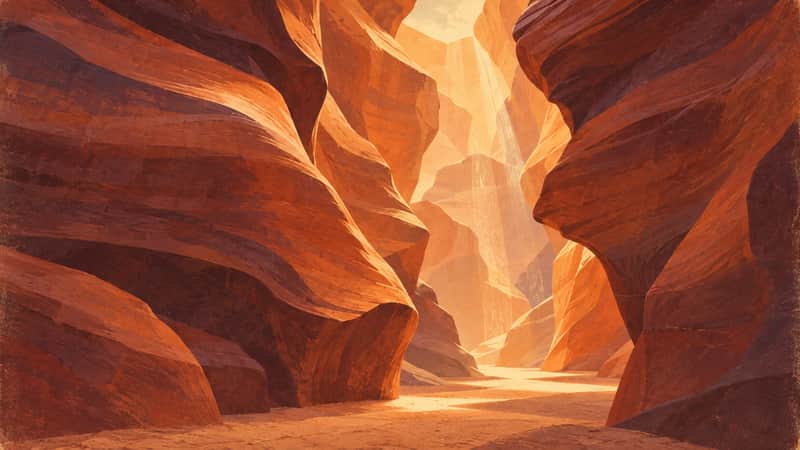 Antelope Canyon 4K wallpaper, mid-century travel poster style, for Frame TV and desktop