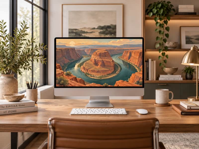 Horseshoe Bend wallpaper shown on a desktop computer screen