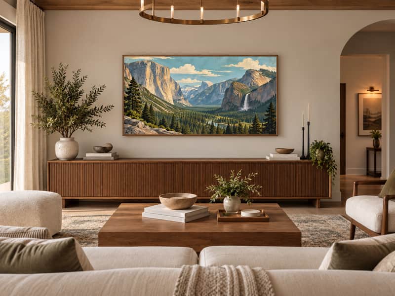 Yosemite Valley wallpaper shown as art on a Samsung Frame TV