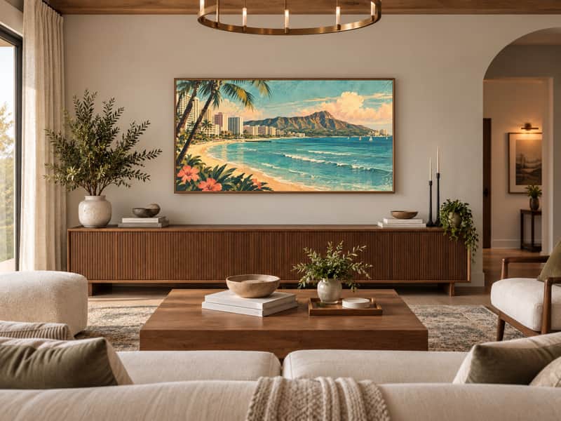 Haleakala Crater wallpaper shown as art on a Samsung Frame TV