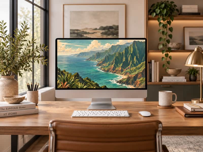 Na Pali Coast wallpaper shown on a desktop computer screen