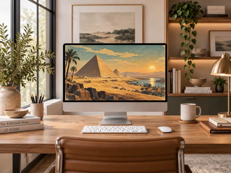 Great Pyramid of Giza, Egypt wallpaper shown on a desktop computer screen