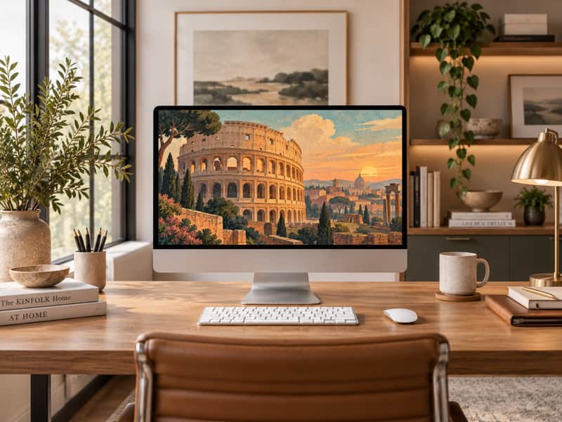 Taj Mahal, India wallpaper shown on a desktop computer screen